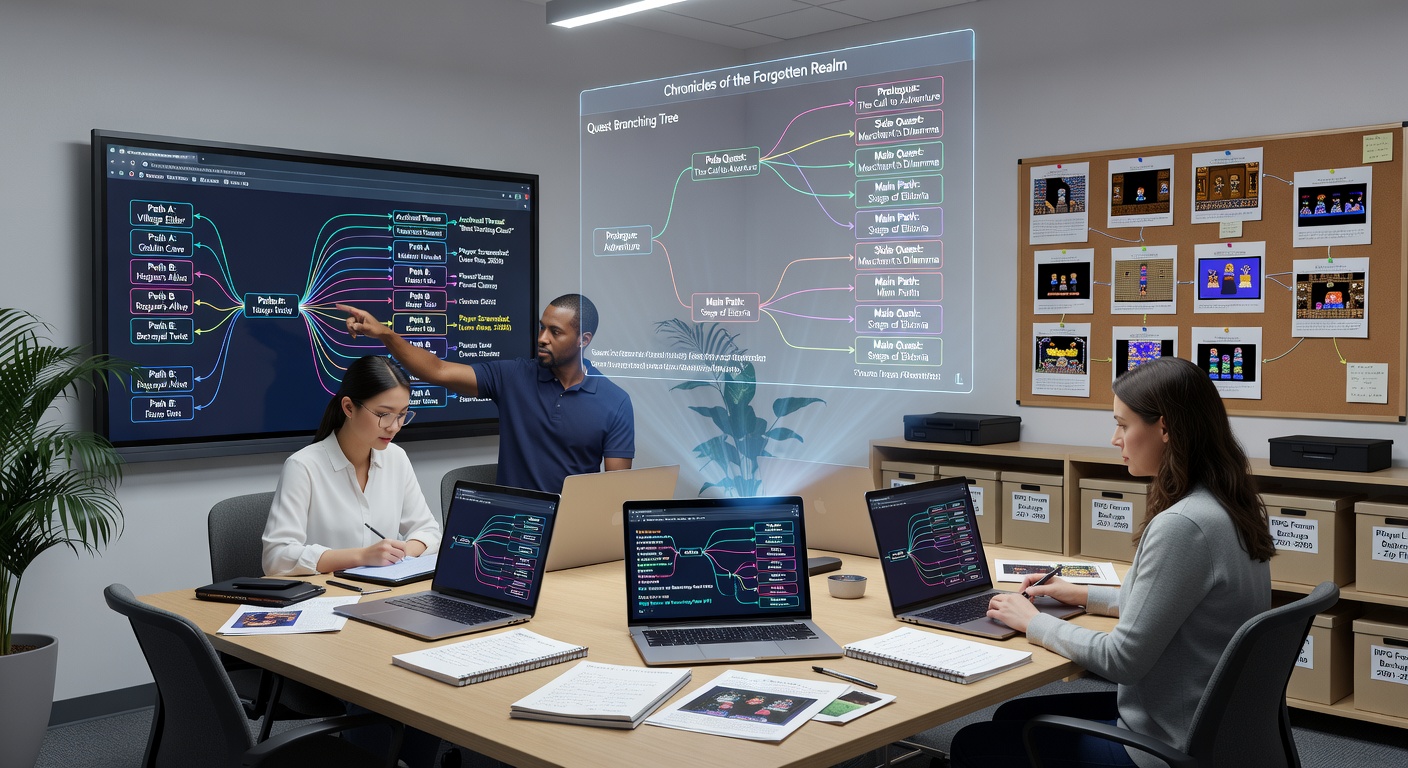 Archivists examining archived screenshots and forum threads from early browser RPGs on multiple screens