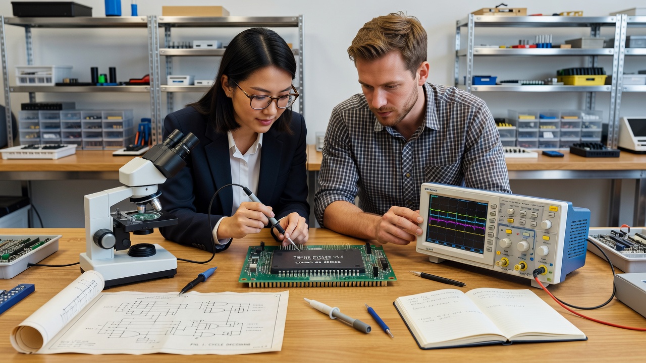 Logic analyzer connected to a vintage fighting game arcade PCB during timing analysis