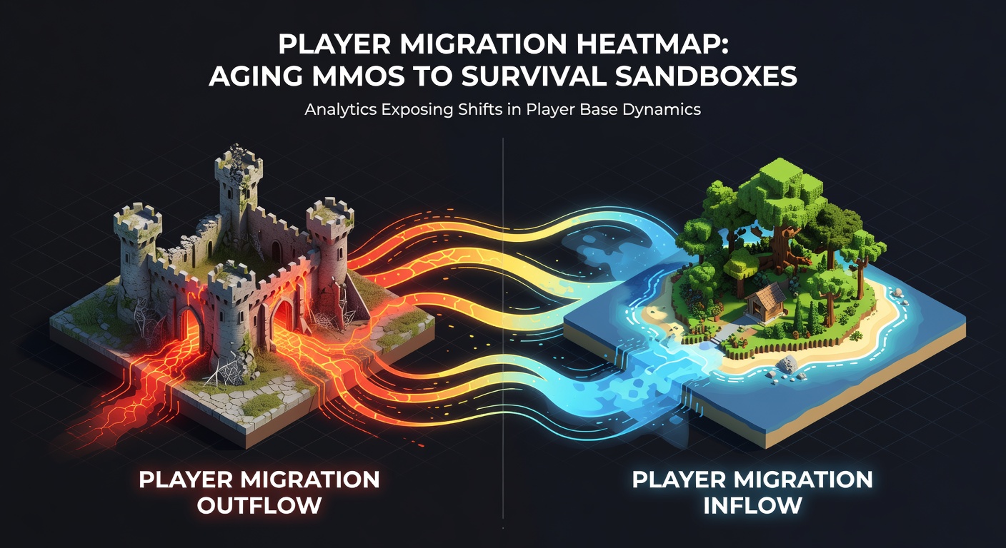 Heatmap visualization showing player density shifts across MMO and survival game servers