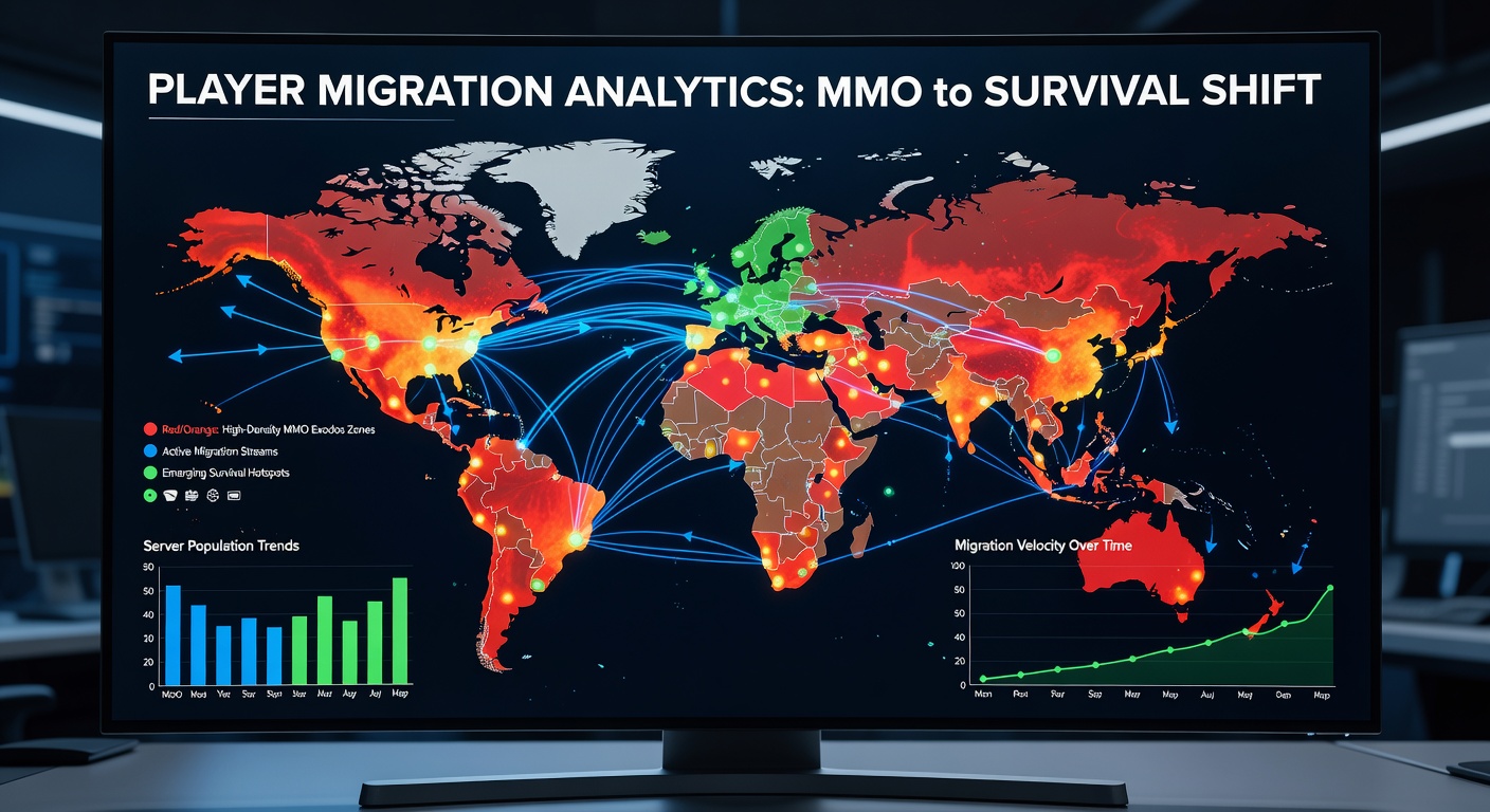 Detailed server heatmap comparing activity levels between traditional MMO hubs and survival sandbox territories