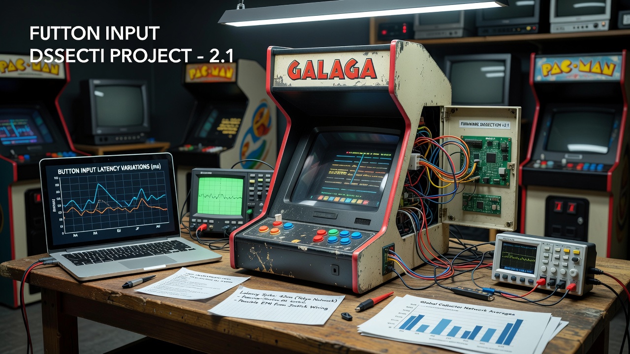 Technicians examining circuit boards from vintage arcade cabinet replicas during a firmware analysis session