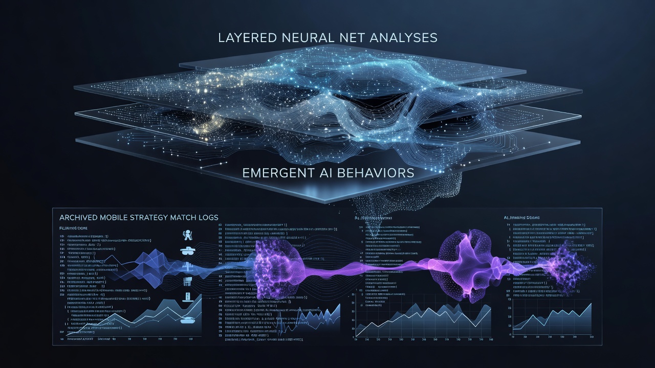 Researchers examining layered neural network visualizations derived from mobile strategy game match logs