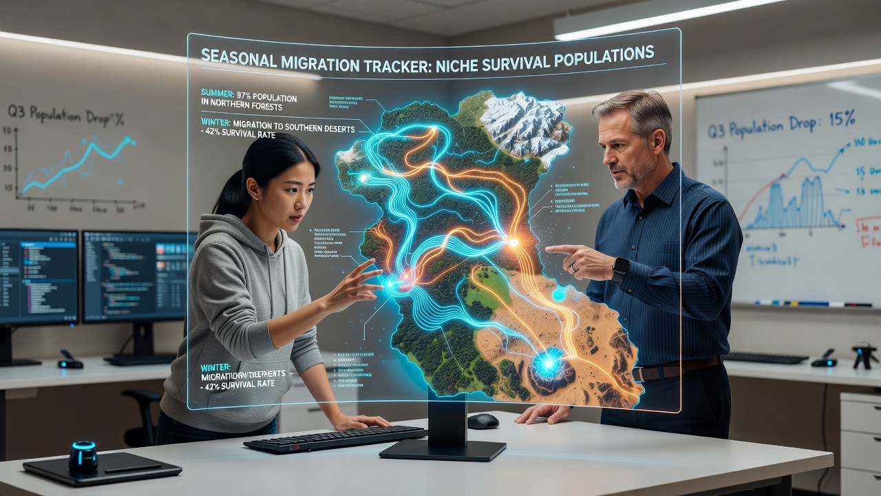 Heatmap visualization showing player migration flows between archived mobile servers and current survival game populations