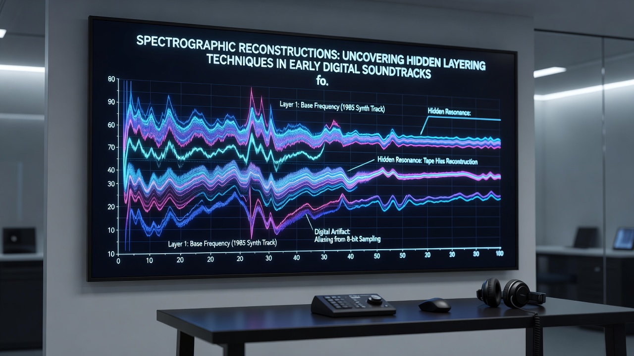 Close-up view of reconstructed audio layers from a handheld system soundtrack displayed in analysis software
